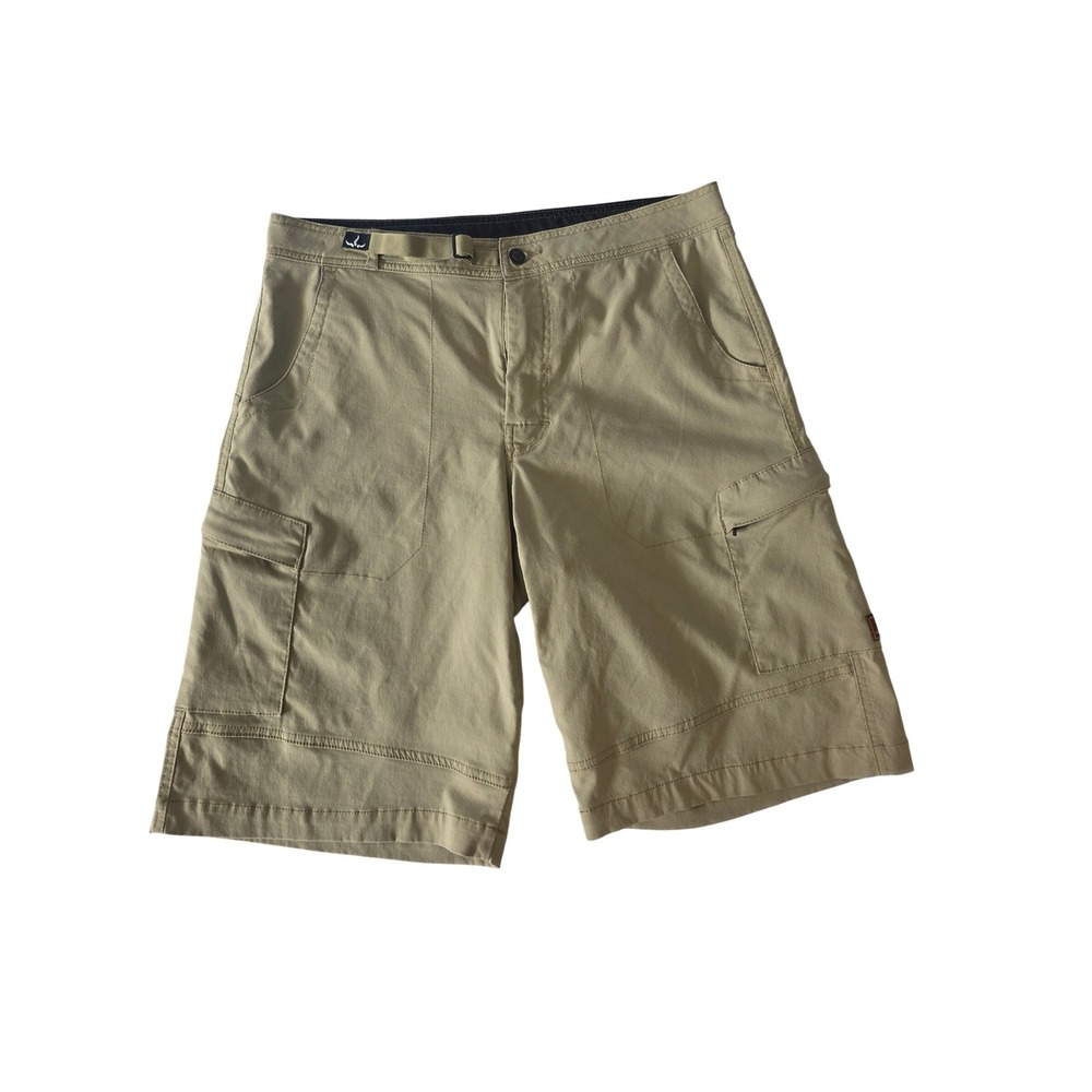 Prana Zion Cargo Shorts Stretch Nylon Belted Khaki Mens Size Medium Hiking Trail